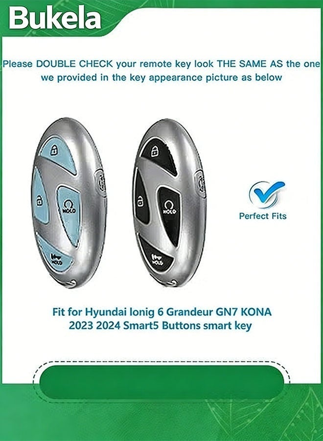 Bukela For Hyundai Key Fob Cover,Soft TPU 360 Degree Car Key Case Protector with Leather Keychain Compatible with Hyundai Grandeur GN7 KONA 2023 2024 Smart 5 Buttons Smart Key(Black) - Image 2